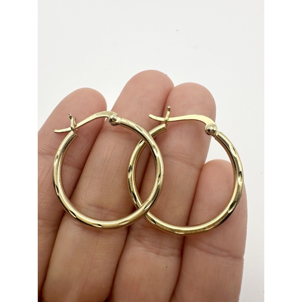 925 Sterling Silver Gold Vermeil Diamond Cut Hoop Earrings